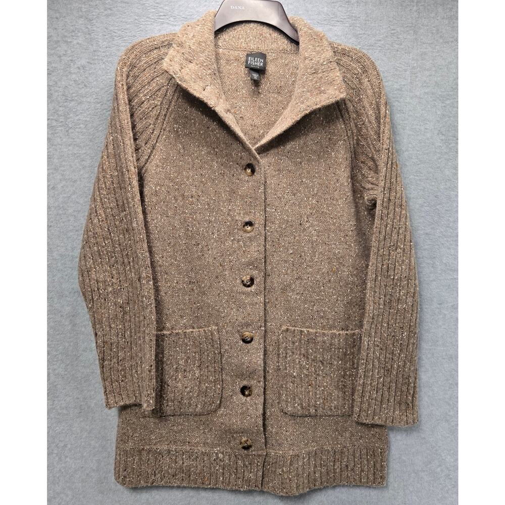 Eileen Fisher Lambswool Rabbit Hair Silk Button Front Ribbed Jacket Size PS